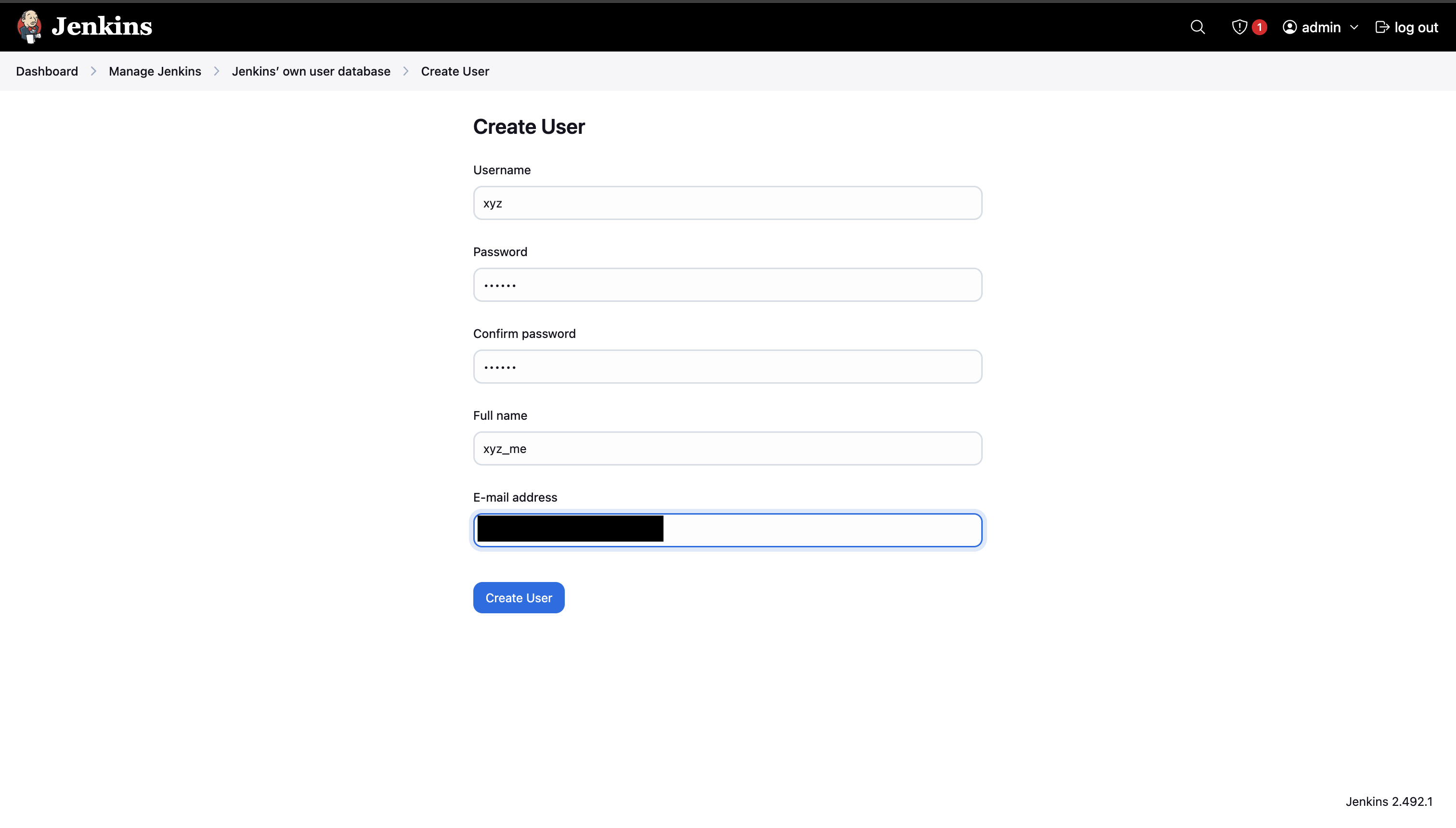 Create User Page Example